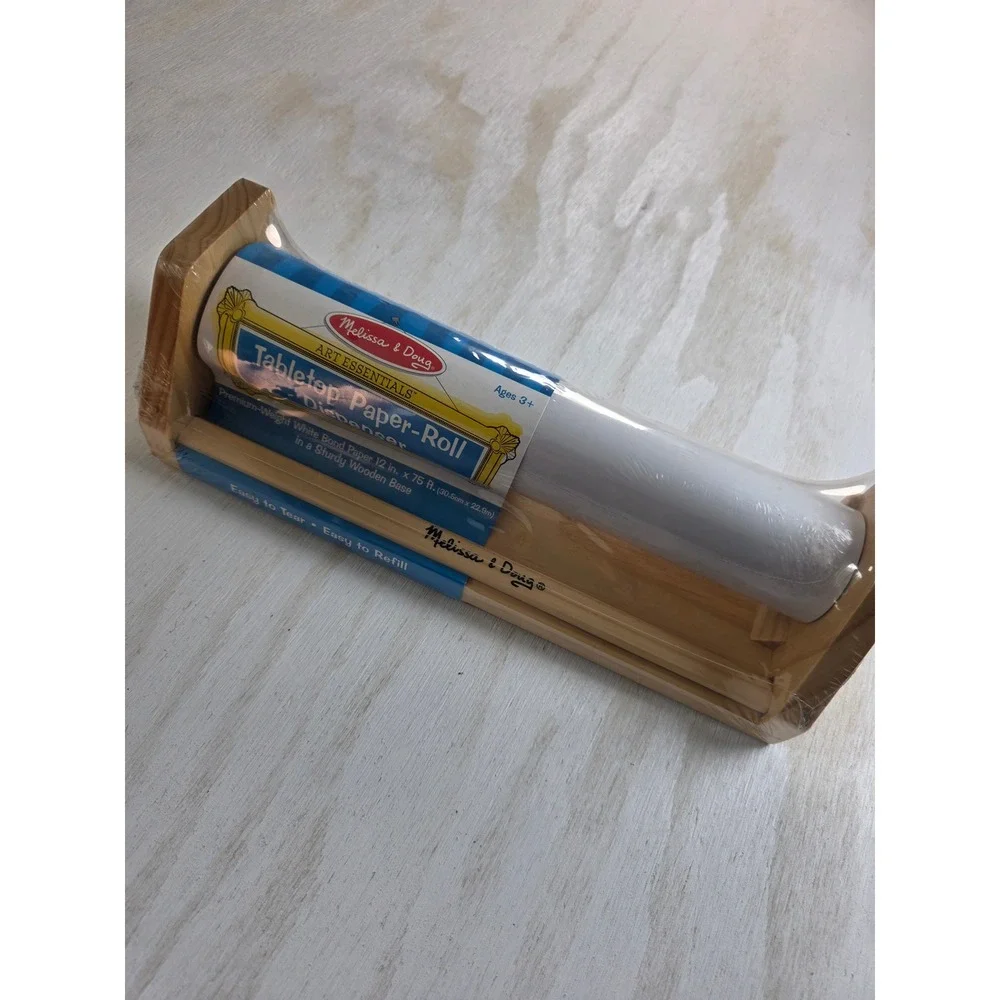 Melissa & Doug Tabletop Paper Roll Dispenser Art Essentials Wooden Base New